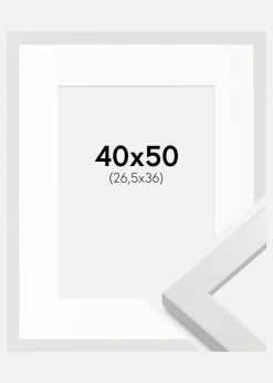 Ramme White Wood Glossy 40x50 cm - Passepartout Hvid 27,5x37 cm