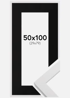 Ramme White Wood 50x100 cm - Passepartout Sort 30x80 cm