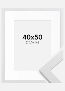 Ramme White Wood 40x50 cm - Passepartout Hvid 27,5x37 cm