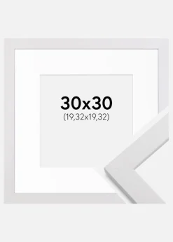 Ramme White Wood 30x30 cm - Passepartout Hvid 8x8 inches