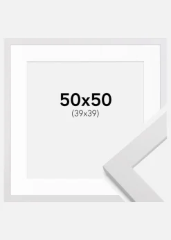 Ramme White Wood 50x50 cm - Passepartout Hvid 40x40 cm