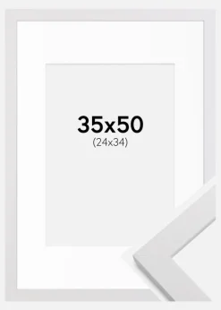 Ramme White Wood 35x50 cm - Passepartout Hvid 25x35 cm