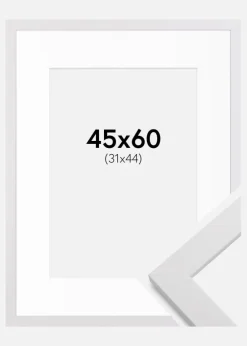 Ramme White Wood 45x60 cm - Passepartout Hvid 32x45 cm