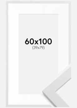 Ramme White Wood 60x100 cm - Passepartout Hvid 40x80 cm