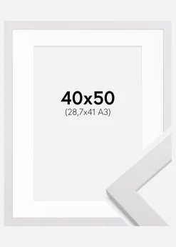 Ramme White Wood 40x50 cm - Passepartout Hvid 29,7x42 cm (A3)