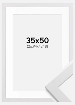 Ramme White Wood 35x50 cm - Passepartout Hvid 11x17 inches