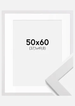Ramme White Wood 50x60 cm - Passepartout Hvid 15x20 inches