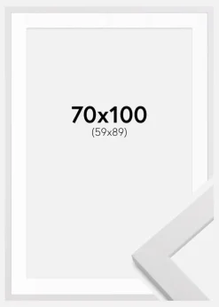 Ramme White Wood 70x100 cm - Passepartout Hvid 60x90 cm