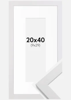 Ramme White Wood 20x40 cm - Passepartout Hvid 10x30 cm