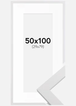Ramme White Wood 50x100 cm - Passepartout Hvid 30x80 cm