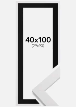 Ramme White Wood 40x100 cm - Passepartout Sort 30x91 cm