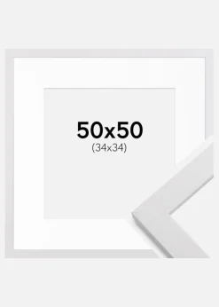 Ramme White Wood 50x50 cm - Passepartout Hvid 35x35 cm