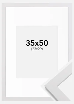 Ramme White Wood 35x50 cm - Passepartout Hvid 24x30 cm