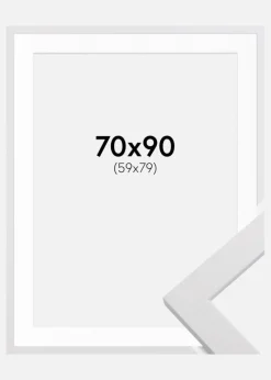 Ramme White Wood 70x90 cm - Passepartout Hvid 60x80 cm