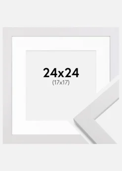 Ramme White Wood 24x24 cm - Passepartout Hvid 18x18 cm