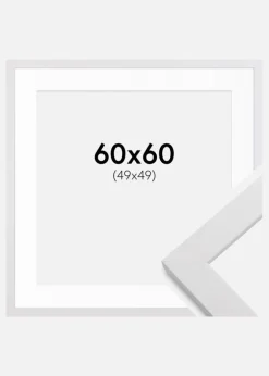 Ramme White Wood 60x60 cm - Passepartout Hvid 50x50 cm