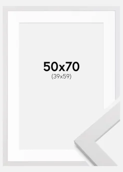 Ramme White Wood 50x70 cm - Passepartout Hvid 40x60 cm