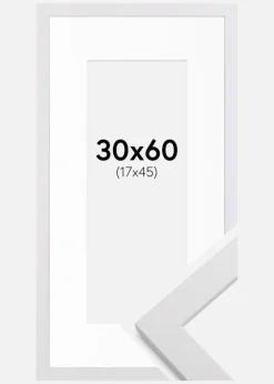Ramme White Wood 30x60 cm - Passepartout Hvid 18x46 cm
