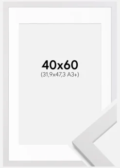 Ramme White Wood 40x60 cm - Passepartout Hvid 32,9x48,3 cm (A3+)