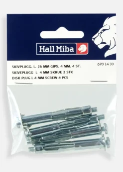 Skrue og plug til gipsvægge, L 4 mm skrue 4 stk.