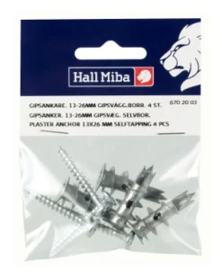 Skrue og selvborende plug til gipsvæg - 4-pack (13x26 mm)