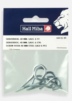 Skruekrog 40 mm stål galvaniseret 6 stk.