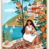 Travel woman in Mediterranean coast Plakat (21x29.7 cm (A4))