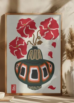 Ukiyo Vase Flower Greige Plakat (21x29.7 cm (A4))