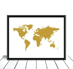Verdenskort Guld Plakat (30x40 cm)