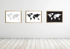 Verdenskort Hvid Med Sort baggrund Plakat (21x29.7 cm (A4))