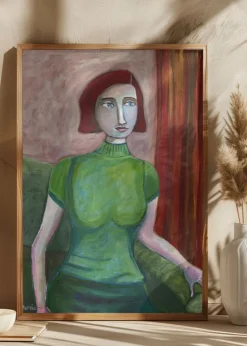 Vintage Red Head in Green Plakat (21x29.7 cm (A4))