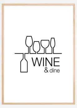 Wine & dine - Hvid med Sort tryk Plakat (30x40 cm)