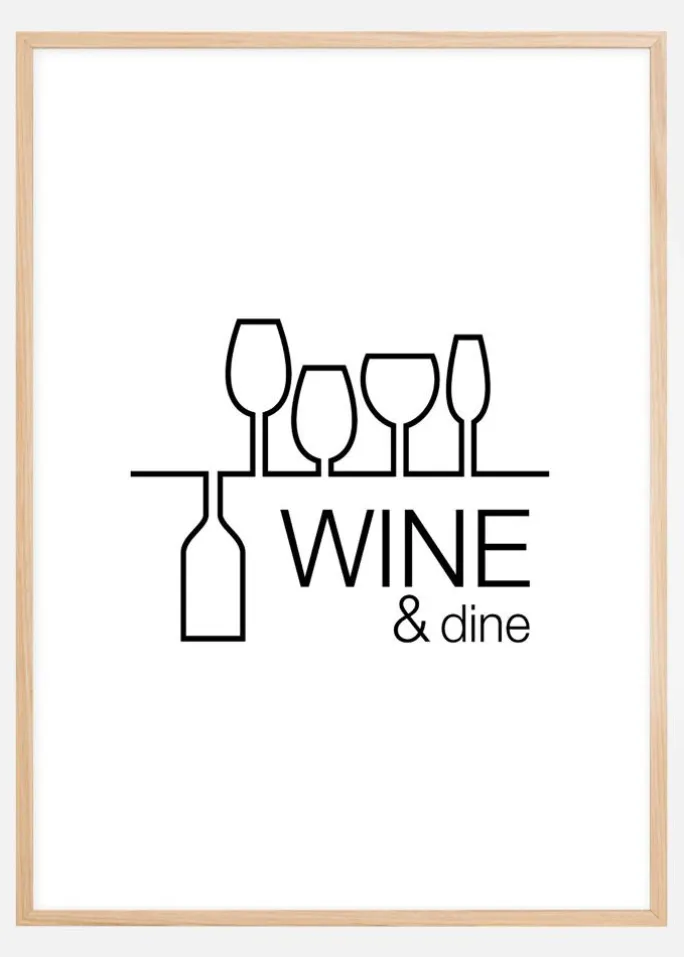 Wine & dine - Hvid med Sort tryk Plakat (30x40 cm)