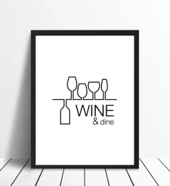Wine & dine - Hvid med Sort tryk Plakat (30x40 cm)