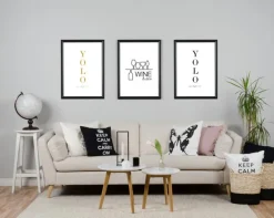 Wine & dine - Hvid med Sort tryk Plakat (30x40 cm)