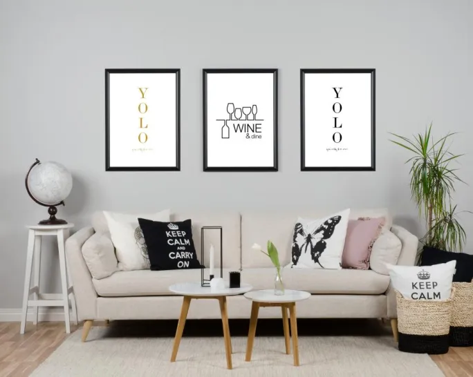 Wine & dine - Hvid med Sort tryk Plakat (30x40 cm)