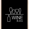 Wine & dine - Sort med Hvidt tryk Plakat (30x40 cm)