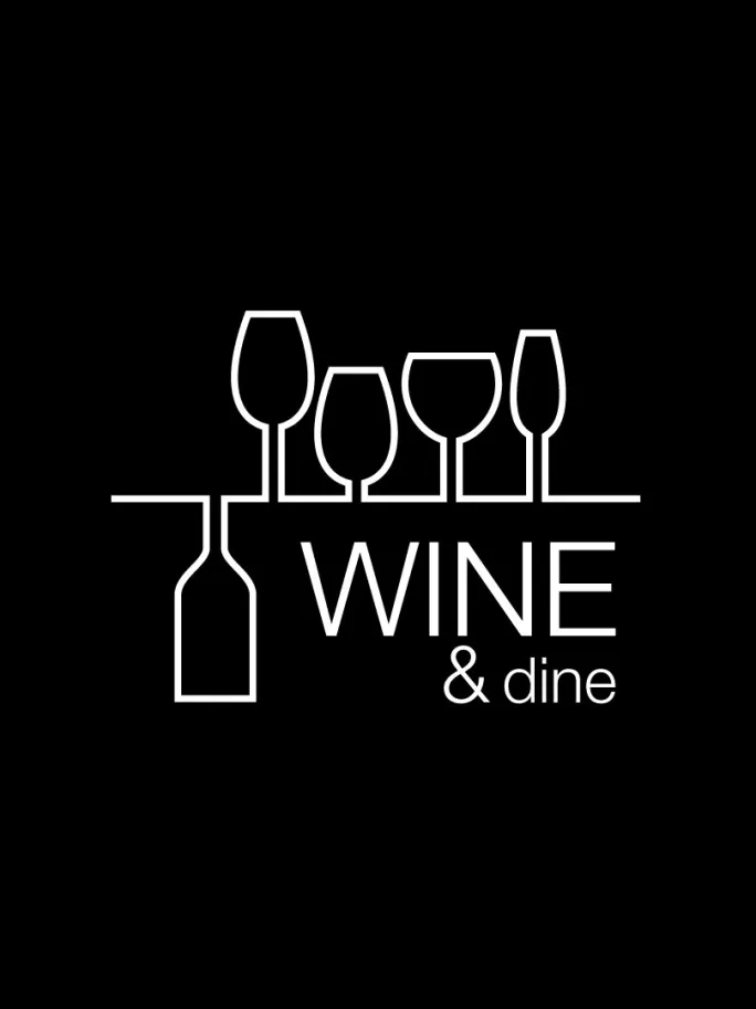 Wine & dine - Sort med Hvidt tryk Plakat (30x40 cm)