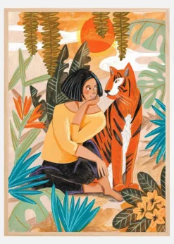 Woman with Tiger Plakat (21x29.7 cm (A4))